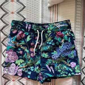 Janie and Jack Floral swim Shorts - Navy and Purple